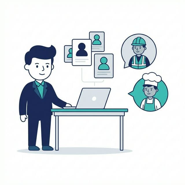 Employer reviewing candidate profiles on laptop